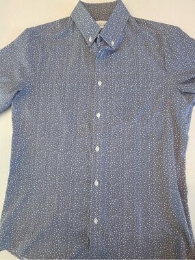 Mizzen+Main Blue Short-Sleeve Button-Down with White Micro Dots